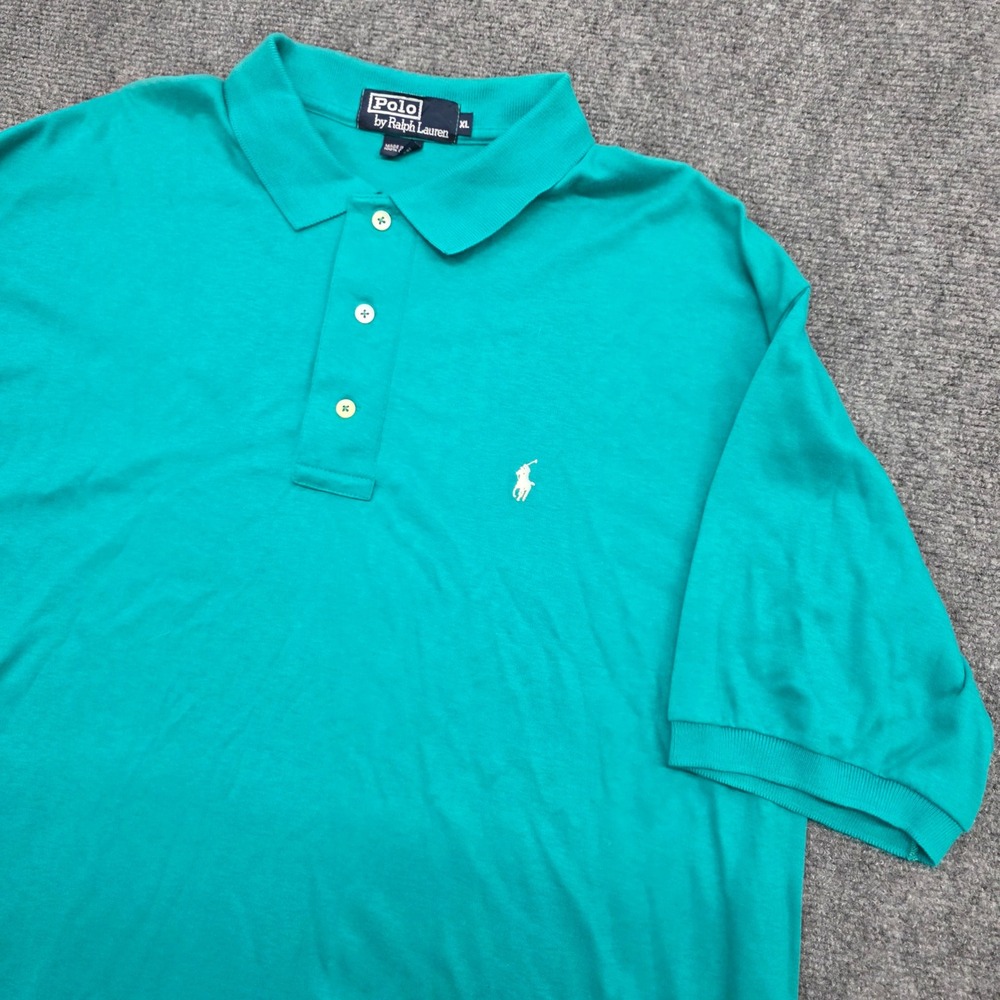 Vtg Polo Ralph Lauren Mens XL Teal Green Short Sleeve Cotton Polo Shirt Made USA